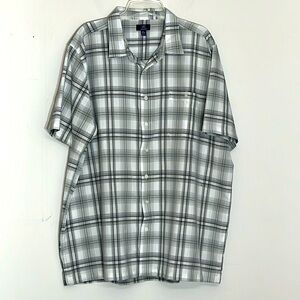 🌞 George black & white plaid short sleeve collar shirt button front pockets XXL
